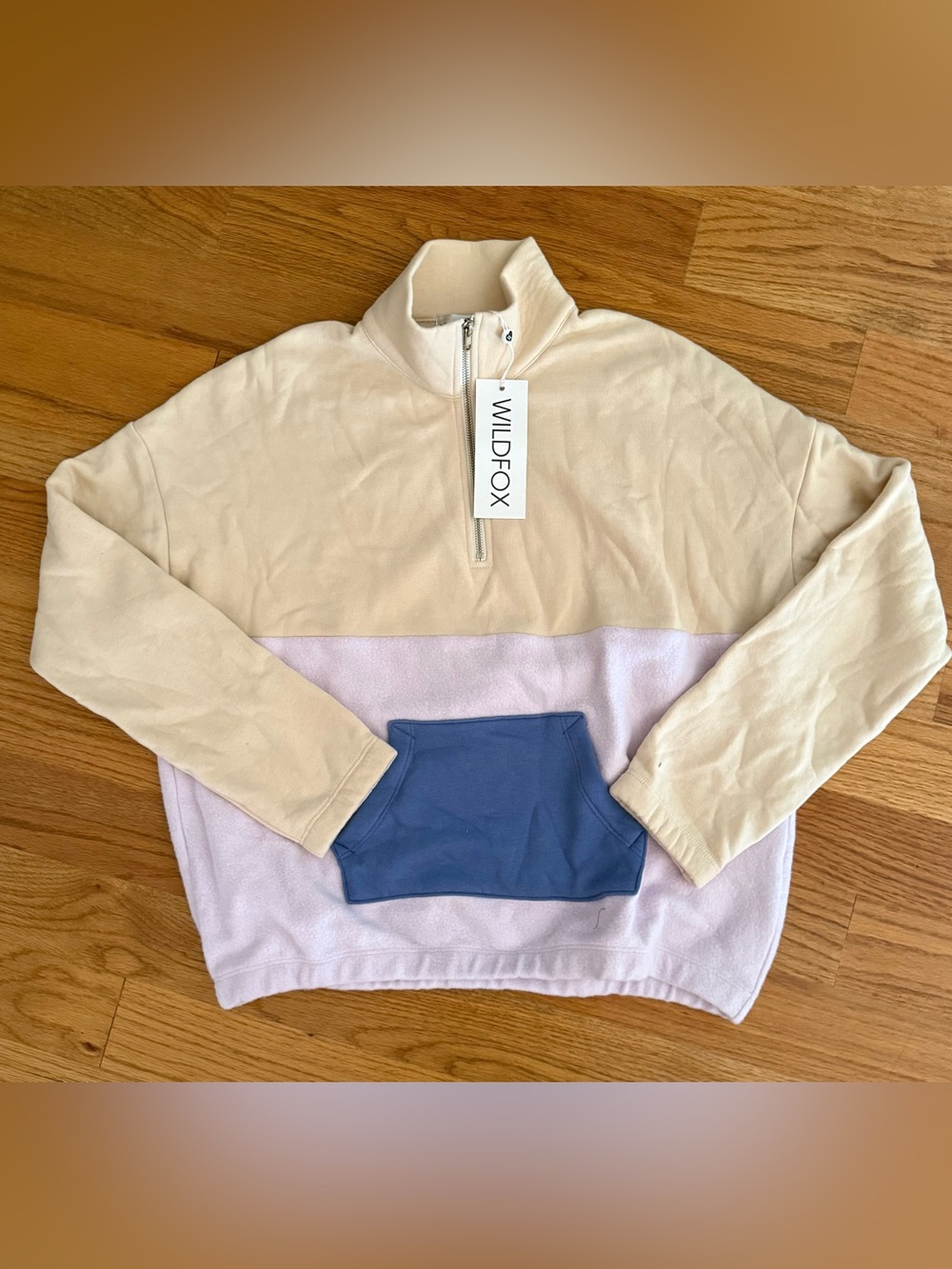 Wildfox Colorblock Half-Zip Pullover Sweater in Cream/Lavender/Blue Large
